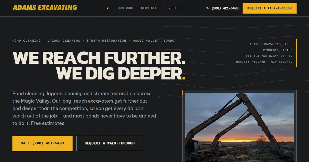 Adams Excavating, Inc. website