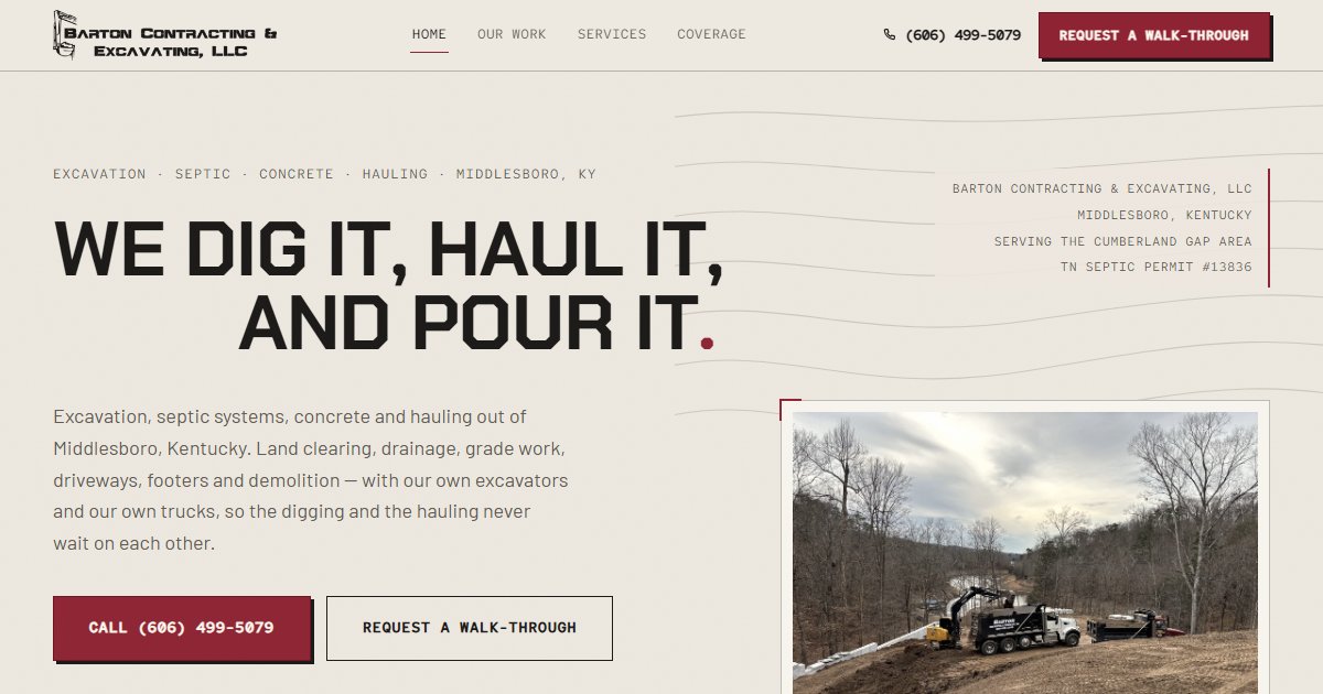Barton Contracting & Excavating, LLC website