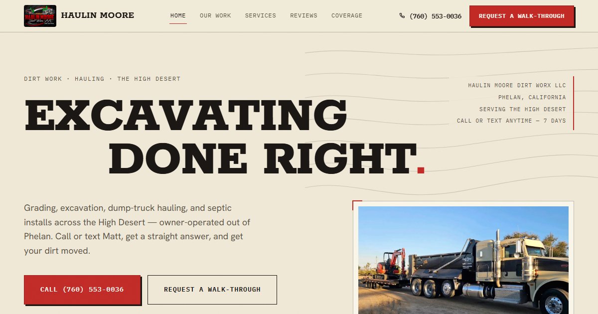 Haulin Moore Dirt Worx LLC website