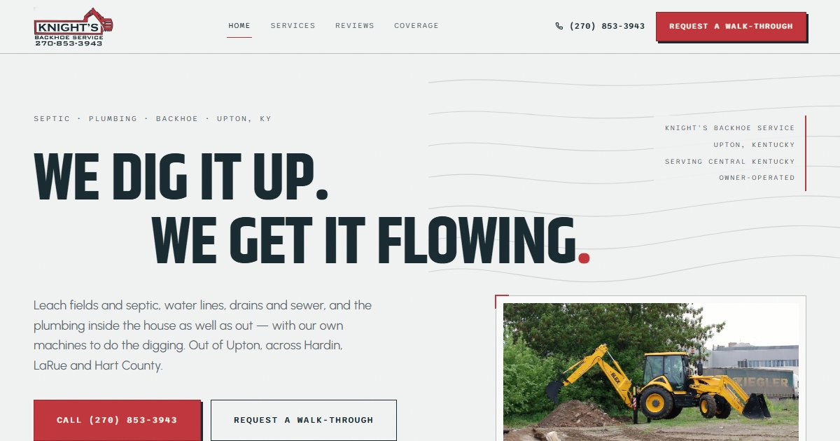 Knight's Backhoe Service website