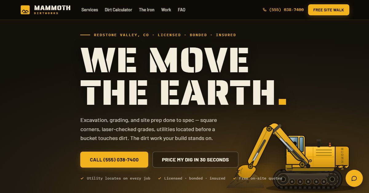 Mammoth Dirtworks website