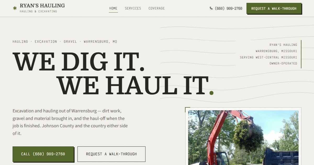 Ryan's Hauling website