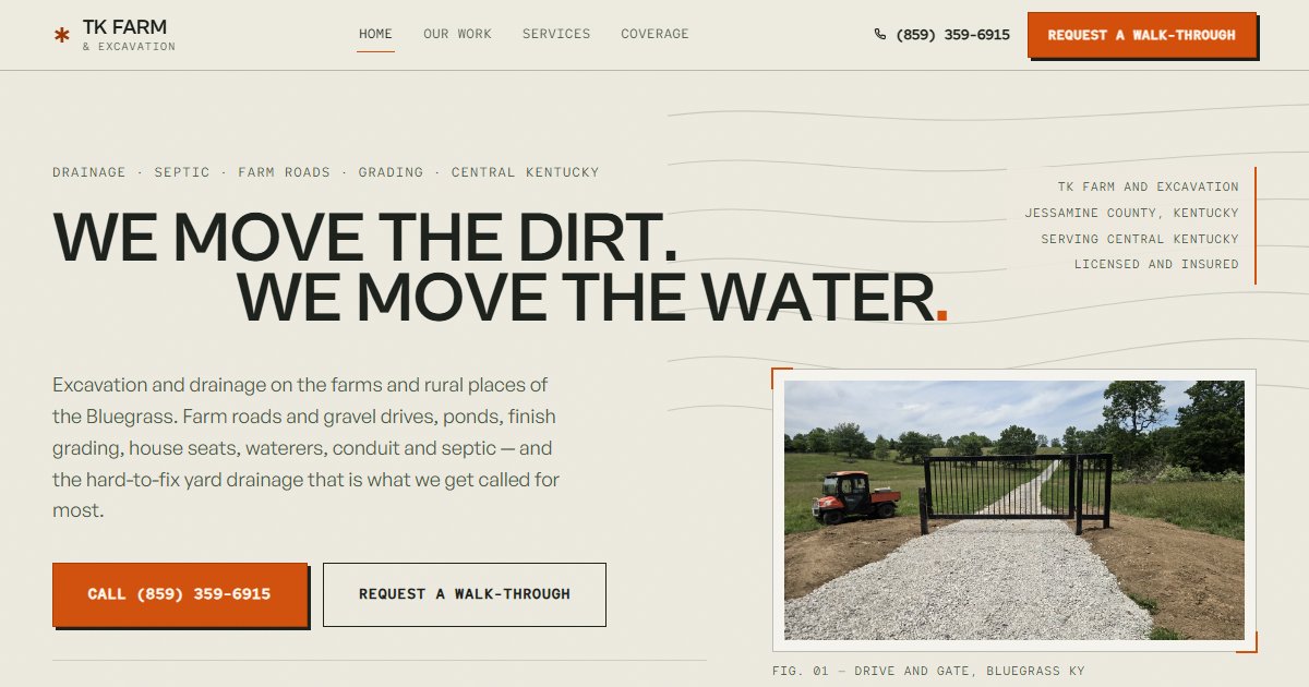 TK Farm and Excavation website